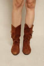90s Brown Suede Fringe Cowboy Boots