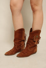 90s Brown Suede Fringe Cowboy Boots