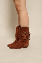 90s Brown Suede Fringe Cowboy Boots