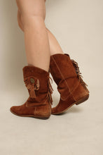 90s Brown Suede Fringe Cowboy Boots