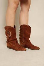 90s Brown Suede Fringe Cowboy Boots