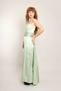 60s Mint Satin Beaded Gown