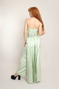 60s Mint Satin Beaded Gown