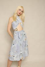 70s Crane Print Wrap Skirt & Shawl Set