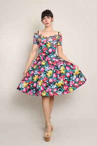 80s Scalloped Floral Party Dress