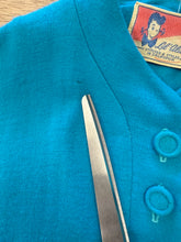 50s Blue Pleated Knit Dress With Belt