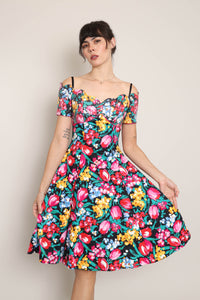 80s Scalloped Floral Party Dress