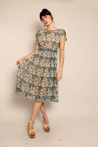 70s Green Paisley Gauze Dress
