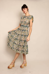 70s Green Paisley Gauze Dress