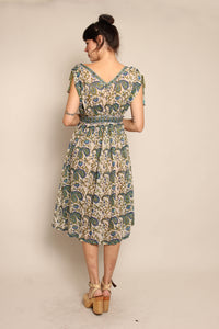 70s Green Paisley Gauze Dress
