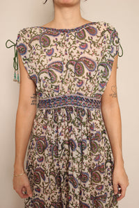 70s Purple Paisley Gauze Dress