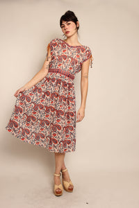 70s Red Paisley Gauze Dress