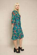 40s Patricia Fair Vivid Blue Floral Rayon Dress