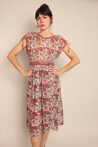 70s Red Paisley Gauze Dress