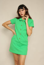 1970s Green Mod Mini Dress With Accent Collar