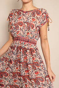 70s Red Paisley Gauze Dress