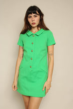 1970s Green Mod Mini Dress With Accent Collar
