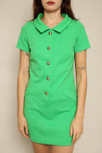 1970s Green Mod Mini Dress With Accent Collar