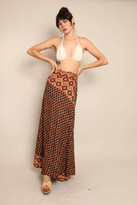70s Block Print Wrap Skirt