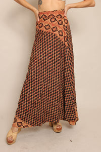 70s Block Print Wrap Skirt