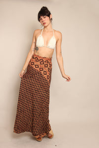 70s Block Print Wrap Skirt