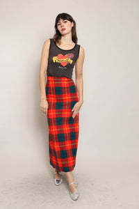 70s Plaid Knit Maxi Skirt