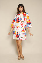 1970s Sail Boat Print Cotton Dress With O-Ring Zipper