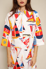 1970s Sail Boat Print Cotton Dress With O-Ring Zipper