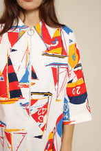 1970s Sail Boat Print Cotton Dress With O-Ring Zipper
