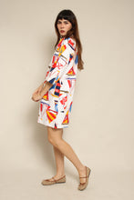 1970s Sail Boat Print Cotton Dress With O-Ring Zipper