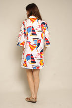 1970s Sail Boat Print Cotton Dress With O-Ring Zipper