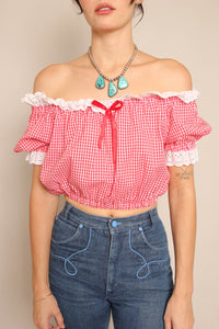 70s Red Gingham Crop Top
