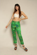 1960s Japanese Novelty Print Green Brocade Pants