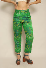 1960s Japanese Novelty Print Green Brocade Pants
