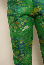 1960s Japanese Novelty Print Green Brocade Pants