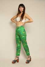 1960s Japanese Novelty Print Green Brocade Pants