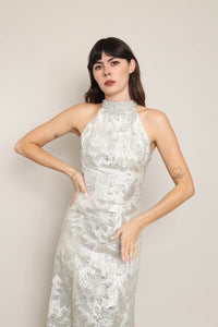 60s Silver Brocade Dress