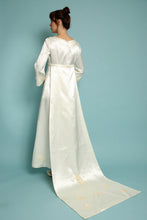 60s Bell Sleeve Satin Wedding Dress With Appliqués & Train