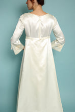 60s Bell Sleeve Satin Wedding Dress With Appliqués & Train