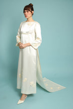 60s Bell Sleeve Satin Wedding Dress With Appliqués & Train