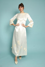 60s Bell Sleeve Satin Wedding Dress With Appliqués & Train