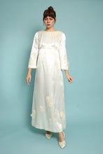 60s Bell Sleeve Satin Wedding Dress With Appliqués & Train