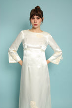 60s Bell Sleeve Satin Wedding Dress With Appliqués & Train