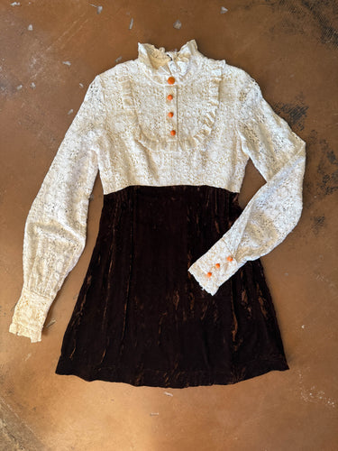 70s Lace Velvet Mini Dress