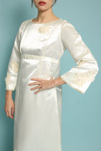 60s Bell Sleeve Satin Wedding Dress With Appliqués & Train