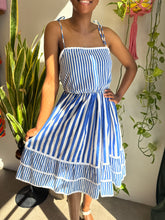 80s Blue Striped Sun Dress