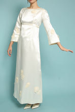 60s Bell Sleeve Satin Wedding Dress With Appliqués & Train