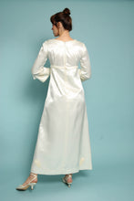 60s Bell Sleeve Satin Wedding Dress With Appliqués & Train