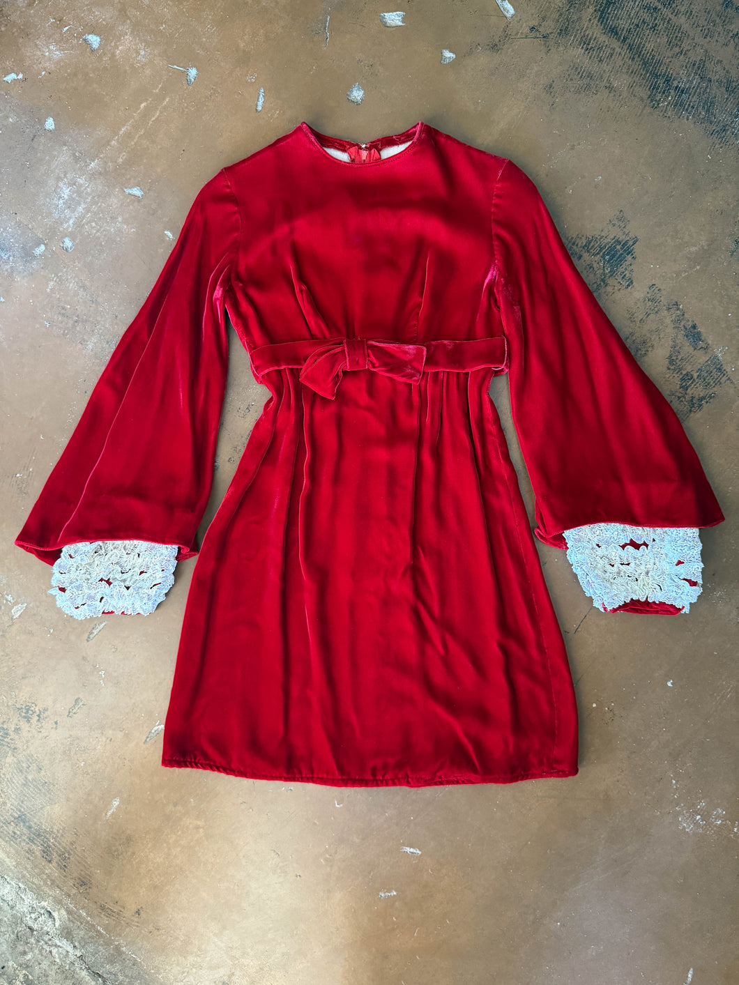 70s Bell Sleeve Velvet Mini Dress