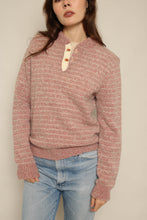1980s The Ragg Muted Pink Striped Henley Sweater